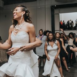 An art gallery wedding with the black wedding gown of our dreams