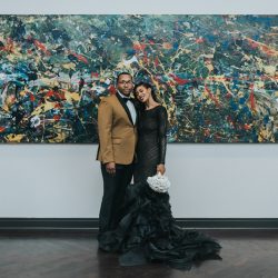An art gallery wedding with the black wedding gown of our dreams
