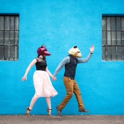 Bear + fox mask engagement session