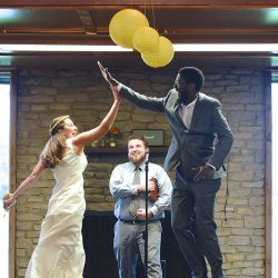 JNP 6415 - Overalls, a choreographed first dance, and custom popcorn at this A-frame wedding Overalls, a choreographed first dance, and custom popcorn at this A-frame wedding