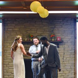 JNP 6416 - Overalls, a choreographed first dance, and custom popcorn at this A-frame wedding Overalls, a choreographed first dance, and custom popcorn at this A-frame wedding