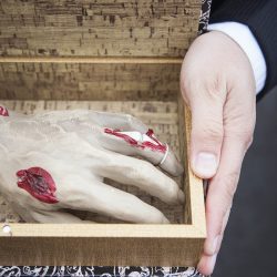 A gas mask--erade wedding fit for the impending zombie apocalypse