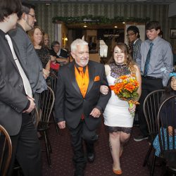 A gas mask--erade wedding fit for the impending zombie apocalypse