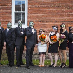 A gas mask-erade wedding fit for the impending zombie apocalypse