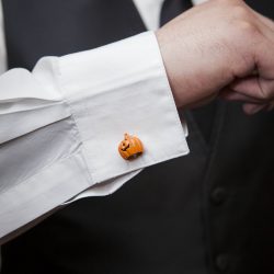 A gas mask--erade wedding fit for the impending zombie apocalypse