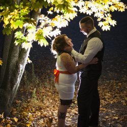 A gas mask--erade wedding fit for the impending zombie apocalypse