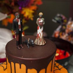 A gas mask--erade wedding fit for the impending zombie apocalypse
