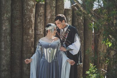 first look 0016 31387315110 o - Squeal at the ARMORED corset dress at this fantasy RPG-themed wedding Prepare to squeal at the ARMORED corset dress at a medieval wedding