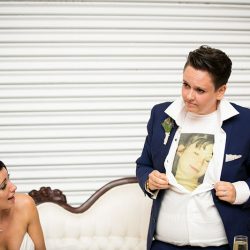 A chef-designed menu and vintage details at this gorgeous two-lady wedding
