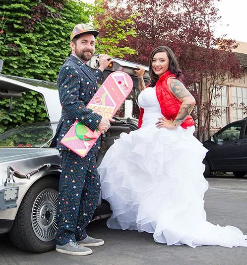 This pop culture wedding wins all with a Pac-Man suit, Mario Kart, and a Delorean(!)
