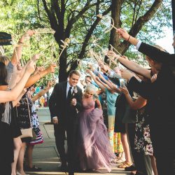 Stroll around this garden outdoor wedding in Nebraska with a #goals purple dress