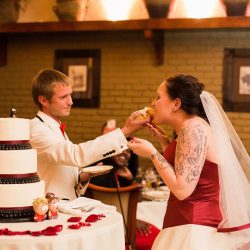 woodwedding cakecutting 28 32119037202 o - This laid-back wedding had bridesmaids in white and a BEETLEJUICE officiant woodwedding cakecutting 28 32119037202 o
