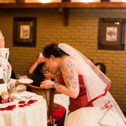woodwedding cakecutting 29 32119037152 o - This laid-back wedding had bridesmaids in white and a BEETLEJUICE officiant This laid-back wedding had a wedding party in white and BEETLEJUICE