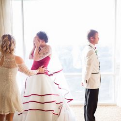 woodwedding firstlook 15 31426971884 o - This laid-back wedding had bridesmaids in white and a BEETLEJUICE officiant This laid-back wedding had a wedding party in white and BEETLEJUICE