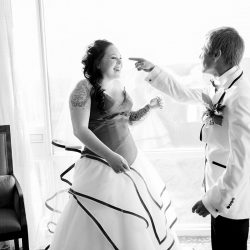 woodwedding firstlook 27 32268398815 o - This laid-back wedding had bridesmaids in white and a BEETLEJUICE officiant This laid-back wedding had a wedding party in white and BEETLEJUICE