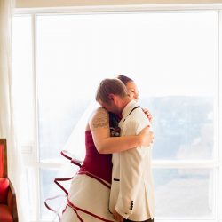 woodwedding firstlook 31 32268398765 o - This laid-back wedding had bridesmaids in white and a BEETLEJUICE officiant This laid-back wedding had a wedding party in white and BEETLEJUICE