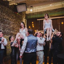 Trapeze, tulle, and two ladies at a gorgeous Seattle wedding