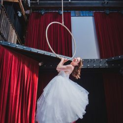 Trapeze, tulle, and two ladies at a gorgeous Seattle wedding