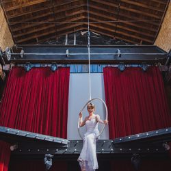 Trapeze, tulle, and two ladies at a stunning Seattle wedding