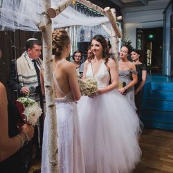 Trapeze, tulle, and two ladies at a gorgeous Seattle wedding