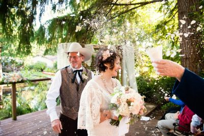 Couple with rose petal shower - 4 myths about being an older bride (aka where's my Life Alert registry gift?!) At Last: a sweet wedding reading that honors a life lived before finding love
