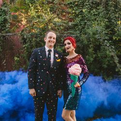 Cotton candy, smoke bombs, and LED outfits shine at this wonderfully weird Austin wedding
