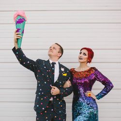 Cotton candy, smoke bombs, and LED outfits shine at this wonderfully weird Austin wedding
