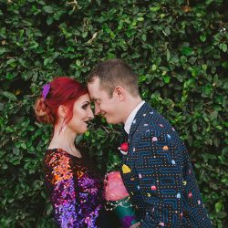 Cotton candy, smoke bombs, and LED outfits shine at this wonderfully weird Austin wedding
