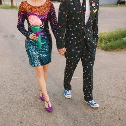 Cotton candy, smoke bombs, and LED outfits shine at this wonderfully weird Austin wedding