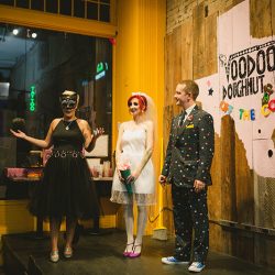 Cotton candy, smoke bombs, and LED outfits shine at this wonderfully weird Austin wedding