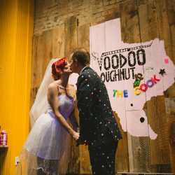 Cotton candy, smoke bombs, and LED outfits shine at this wonderfully weird Austin wedding