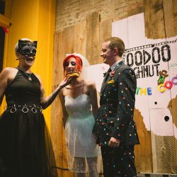 Cotton candy, smoke bombs, and LED outfits shine at this wonderfully weird Austin wedding