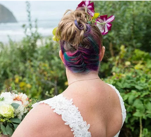 Spy the multicolored braid at this beachfront wedding on the Oregon Coast