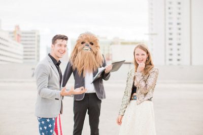 A quirky rooftop elopement in Las Vegas (with special guest Chewbacca!)