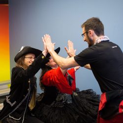 Two daredevils had an indoor skydiving elopement (dressed as pirates!)