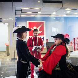 Two daredevils had an indoor skydiving elopement (dressed as pirates!)