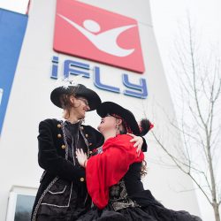 Two daredevils had an indoor skydiving elopement (dressed as pirates!)