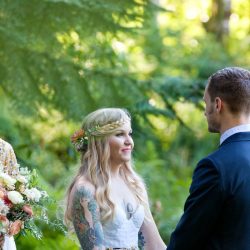 Cats, balloons, and gold glitter at this boho Portland wedding
