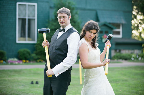 Elyse & Steve’s wands-vs-sledgehammers literary wedding