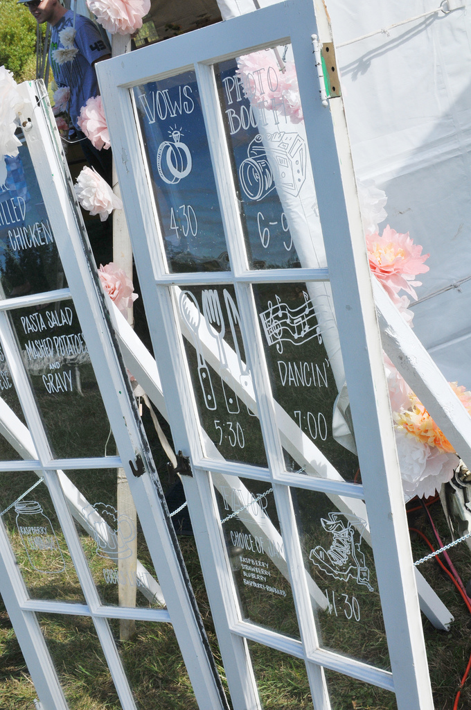 Turn old windows into your wedding program