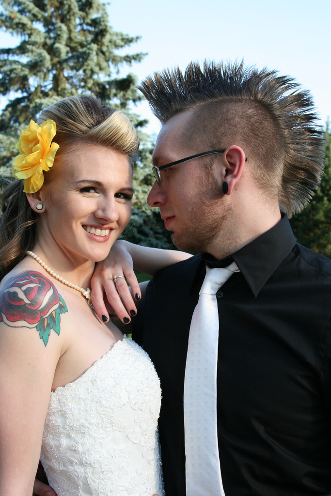 Psychobilly groom with a mohawk