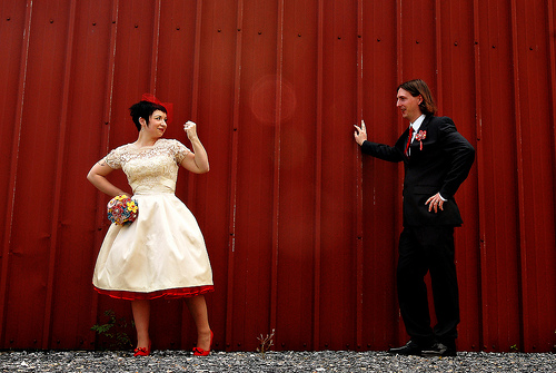 Tanya & Mark’s flamingo themed backyard wedding