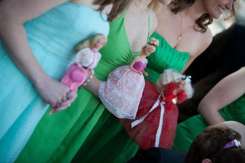 The Lady Minions with their Barbie bouquets