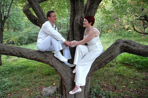 These two had a self-uniting wedding at Falling Water