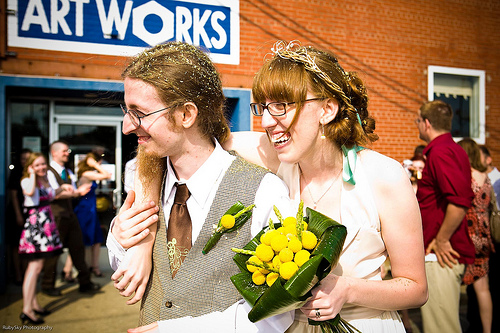 Hayley & Patrick’s color-scheme-free, crazy-hair-filled wedding dorkfest