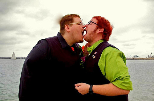 Derek & Joey’s neon halloween gay punk beach wedding