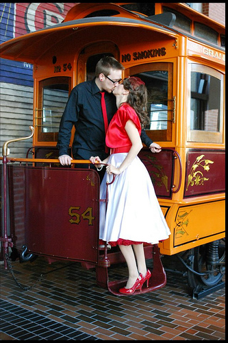 A retro polka-dot cocktail party wedding
