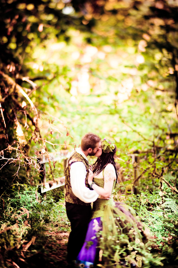 Green and purple fairy wedding dress