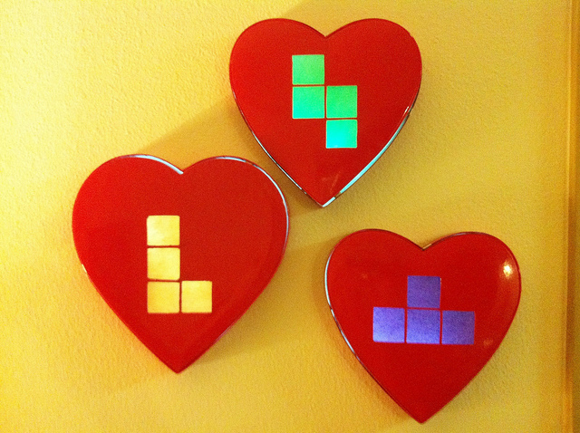 TETRIS lightbox decor made from Valentine’s Day chocolate boxes