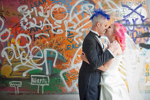 Darcy & Charles’ stripey vegan fancypunk wedding